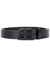 Balenciaga Interlocking B Logo Buckle Leather Belt In Black
