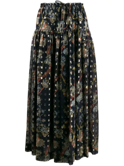 Chloé Chloe Blue Lurex Embroidered Silk Skirt In Multicolour