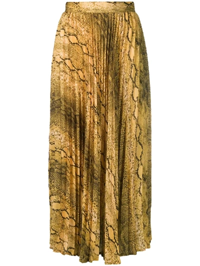 Andamane Snakeskin Print Pleated Midi Skirt In Gelb