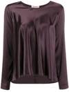 Blanca Flared Satin Top In Purple