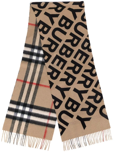 Burberry Giant Check Logo Cashmere Scarf In Braun