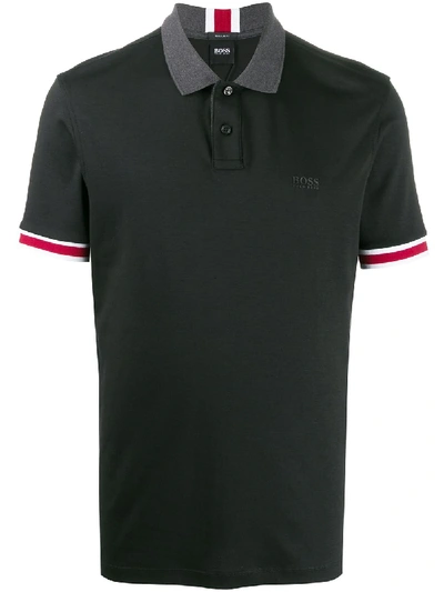 Hugo Boss Striped Sleeve Polo Shirt In Black