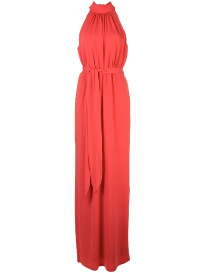 Halston Heritage Ruched Design Dress In Red