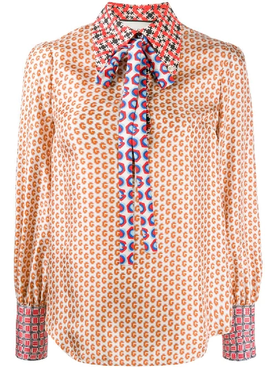 Gucci Logo-print Silk Blouse In Multicolor