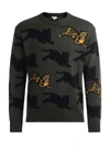 KENZO TIGRE SWEATER IN GREEN COTTON AND WOOL WITH EMBROIDERED FRONT TIGER,11159918