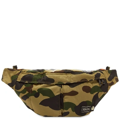 A Bathing Ape X Porter-yoshida & Co. 1st Camo Waist Bag In Green