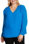 VINCE CAMUTO SMOCKED SHOULDER V-NECK TOP,9269079