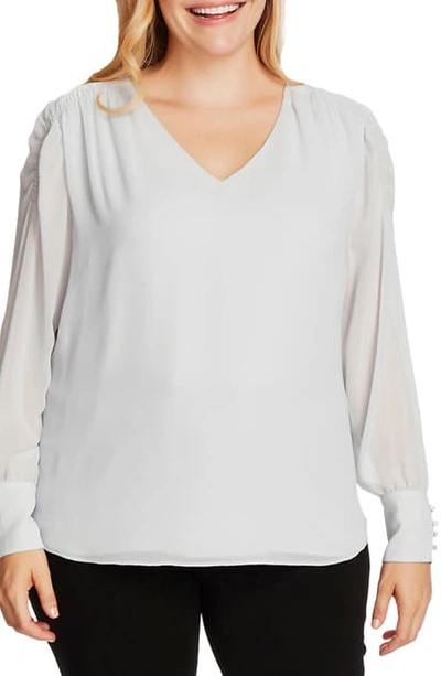 Vince Camuto Plus Size Smocked Sleeve Blouse In Silverstone