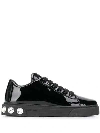 Miu Miu Embellished Detail Low-top Trainers In 黑色