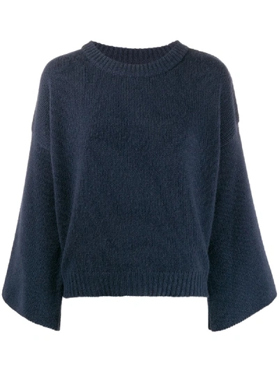 Fine Edge Fluted Sleeve Crewneck Sweater In 蓝色