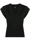 Frame Black Cotton V-neck T-shirt In Black