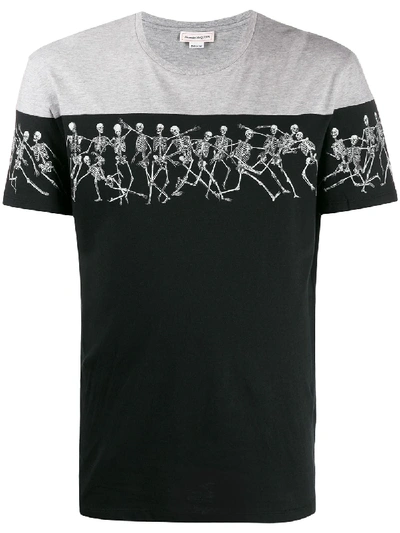 Alexander Mcqueen Jumping Skeletons Printed T-shirt In Black,grey