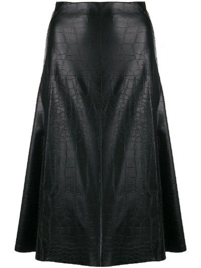 Blanca Crocodile-effect A-line Skirt In Black