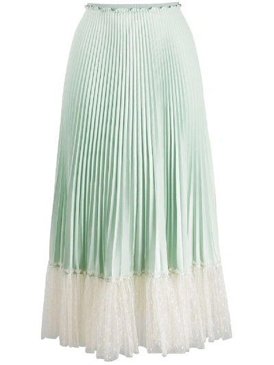 Red Valentino Tulle Detail Pleated Skirt In 绿色