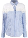 RED VALENTINO LACE PANELS STRIPED SHIRT