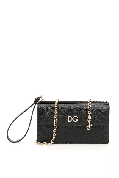 Dolce & Gabbana Phone Bag With Crystal Dg In Black