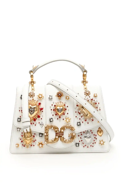Dolce & Gabbana Dg Amore Bag In Calfskin With Heart Embroidery In White