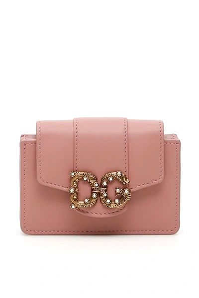 Dolce & Gabbana French Flap Dg Amore Wallet In Calfskin In Pink