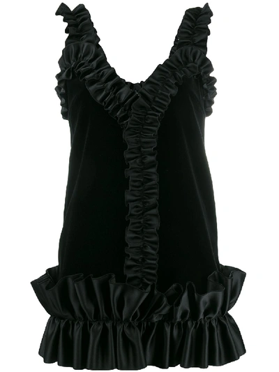 Christopher Kane Frill Trim Velvet Mini Dress In Black