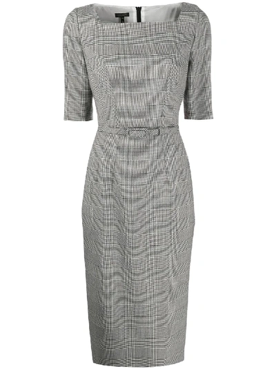 Escada Belted Houndstooth Dress In Black