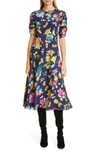 ETRO FLORAL PRINT RUCHED SLEEVE MIDI DRESS,D134614280
