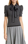 MICHAEL KORS TIE NECK STRIPE CASHMERE SWEATER,634AKQ921