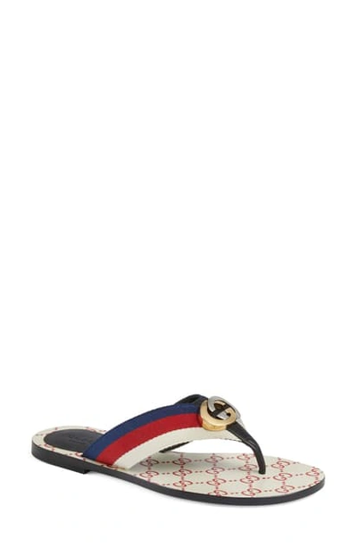 Gucci Kika Gg Web Flip Flop In White/ Red