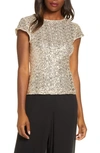 Eliza J Fitted Sequin Tee In Gold