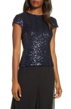 Eliza J Fitted Sequin Tee In Navy