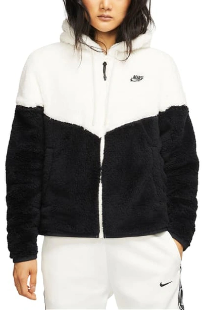 Nike Windrunner High Pile Fleece Jacket In Black/white/black/white