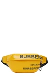 BURBERRY MEDIUM SONNY HORSEFERRY PRINT COATED CANVAS BELT BAG,8020175