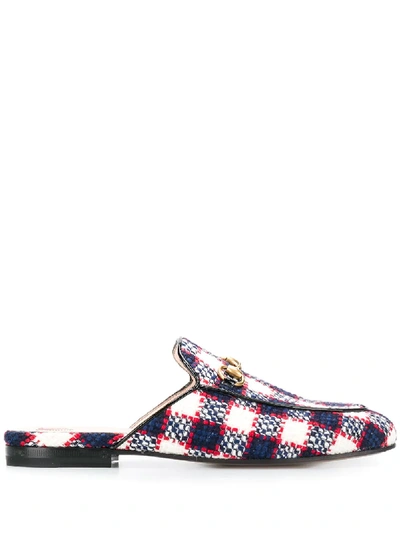 Gucci Princetown Checked Tweed Loafers In Blue