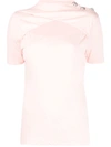 Balmain Cut-out Mock-neck T-shirt In Rosa