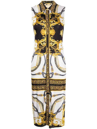 Versace Barocco Rodeo Print Sleeveless Shirt Dress In White