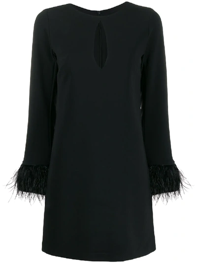 Blanca Feather-trimmed Shift Dress In Black