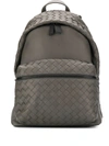 Bottega Veneta Men's Borsa Medium Woven Leather Backpack In Grey