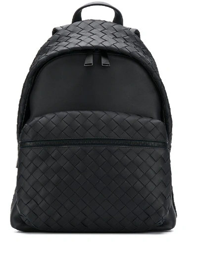 Bottega Veneta Men's Borsa Medium Woven Leather Backpack In Black