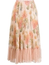 RED VALENTINO MICRO-PLEATED FLORAL SKIRT
