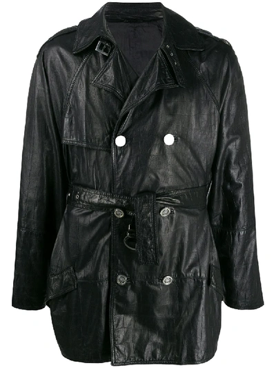 Pre-owned Versace 1980s Double-breasted Leather Coat In Black