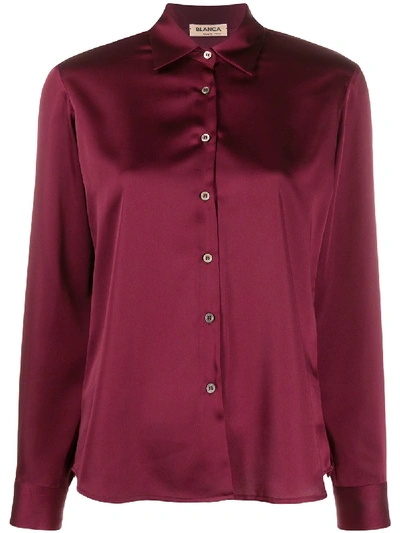 Blanca Point-collar Satin Shirt In Red