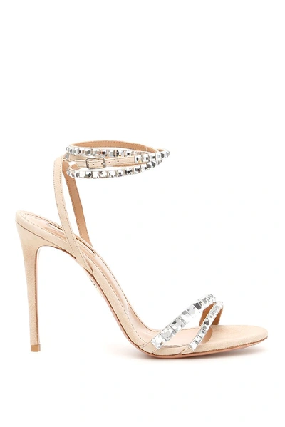 Aquazzura So Vera 105 Crystal-embellished Suede Sandals In Beige,pink