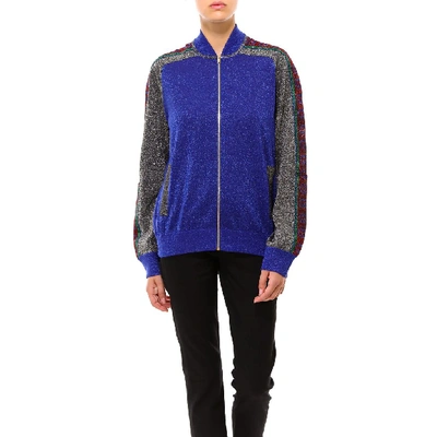 Gucci Wool Lamé Bomber Jacket In Blue