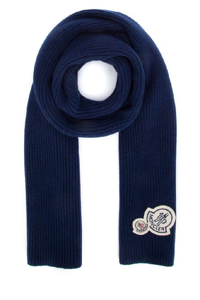 Moncler Patch Detail Scarf In Blue
