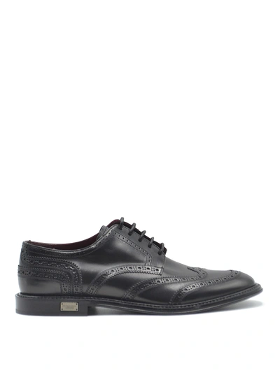 Dolce & Gabbana Marsala Brushed Calfskin Brogue Shoes In Black