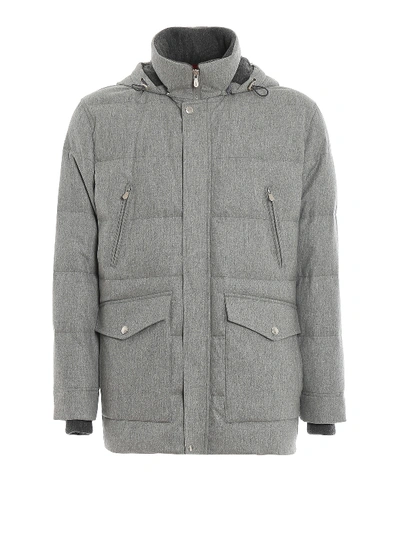 Brunello Cucinelli Waterproof Melange Flannel Padded Jacket In Grey