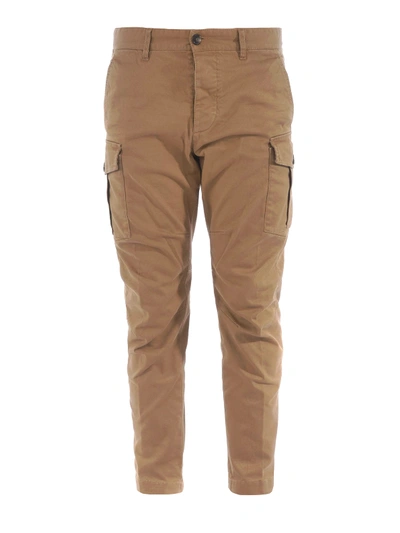 Dsquared2 Cotton Gabardine Cargo Trousers In Beige