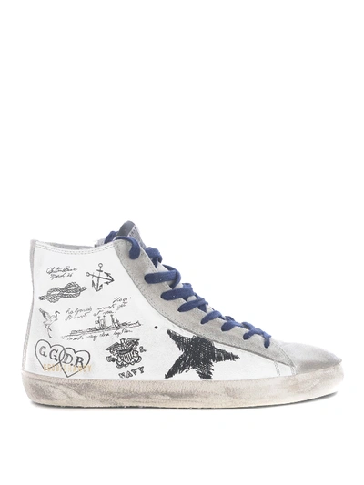 Golden Goose Francy Graffiti Print Leather Sneakers In White