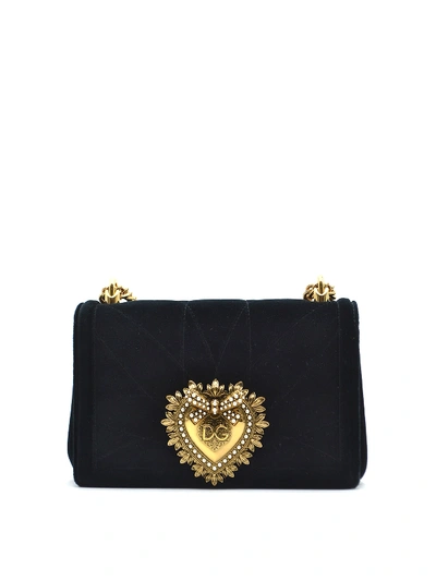 Dolce & Gabbana Devotion Medium Velvet Cross Body Bag In Black