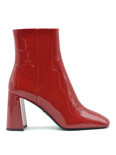 Prada Square Toe Patent Ankle Boots In Red