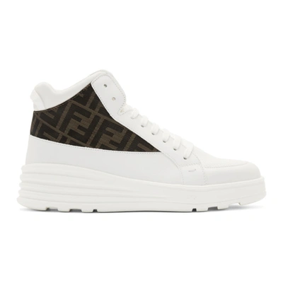 Fendi Ff-jacquard High-top Leather Trainers In White